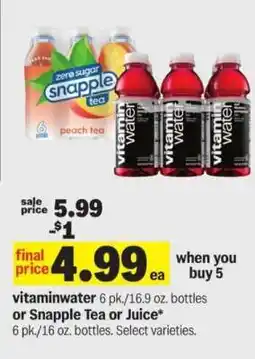 Meijer vitaminwater or Snapple Tea or Juice offer