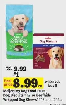 Meijer Meijer Dry Dog Food, Dog Biscuits or Beefhide Wrapped Dog Chews offer
