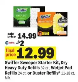 Meijer Swiffer Sweeper Starter Kit, Dry Heavy Duty Refills, Wetjet Pad Refills or Duster Refills offer