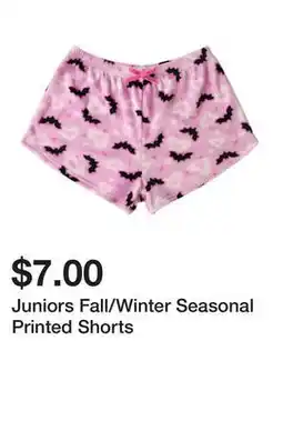 Five Below Juniors Fall/Winter Seasonal Printed Shorts offer