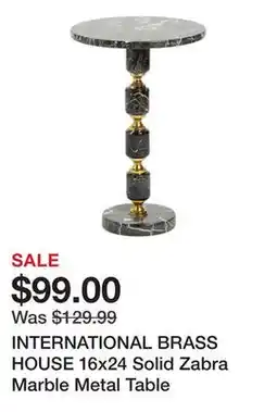 Marshalls INTERNATIONAL BRASS HOUSE 16x24 Solid Zabra Marble Metal Table offer