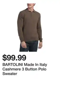 Marshalls BARTOLINI Made In Italy Cashmere 3 Button Polo Sweater offer