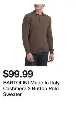 Marshalls BARTOLINI Made In Italy Cashmere 3 Button Polo Sweater offer