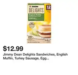 Wegmans Jimmy Dean Delights Sandwiches, English Muffin, Turkey Sausage, Egg White & Cheese offer