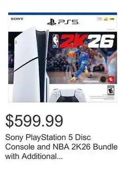 Costco Sony PlayStation 5 Disc Console and NBA 2K26 Bundle with Additional DualSense Controller offer