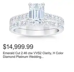 Costco Emerald Cut 2.46 ctw VVS2 Clarity, H Color Diamond Platinum Wedding Set offer