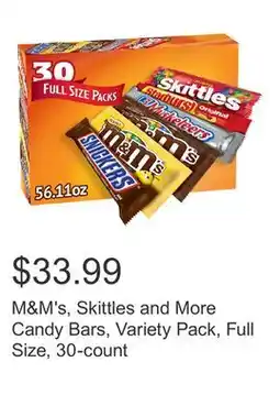 Costco M&M's, Skittles and More Candy Bars, Variety Pack, Full Size, 30-count offer