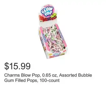 Costco Charms Blow Pop, 0.65 oz, Assorted Bubble Gum Filled Pops, 100-count offer