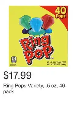 Costco Ring Pops Variety, .5 oz, 40-pack offer