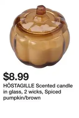 Ikea HÖSTAGILLE Scented candle in glass, 2 wicks, Spiced pumpkin/brown offer