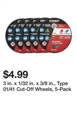 Harbor Freight Tools 3 in. x 1/32 in. x 3/8 in., Type 01/41 Cut-Off Wheels, 5-Pack offer
