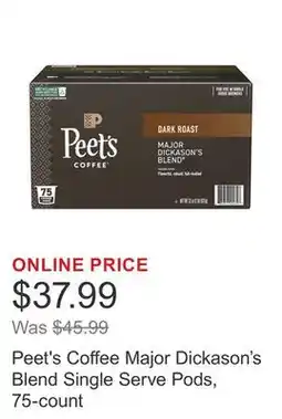 Costco Peet's Coffee Major Dickason's Blend Single Serve Pods, 75-count offer
