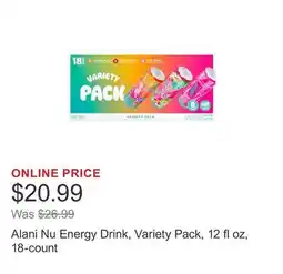 Costco Alani Nu Energy Drink, Variety Pack, 12 fl oz, 18-count offer