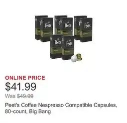 Costco Peet's Coffee Nespresso Compatible Capsules, 80-count, Big Bang offer