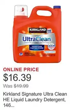 Costco Kirkland Signature Ultra Clean HE Liquid Laundry Detergent, 146 loads, 194 fl oz offer