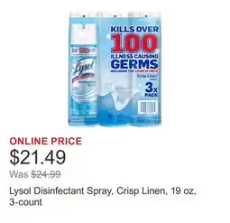 Costco Lysol Disinfectant Spray, Crisp Linen, 19 oz, 3-count offer