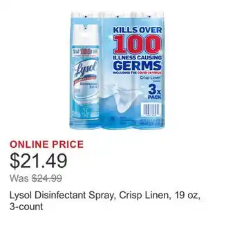 Costco Lysol Disinfectant Spray, Crisp Linen, 19 oz, 3-count offer