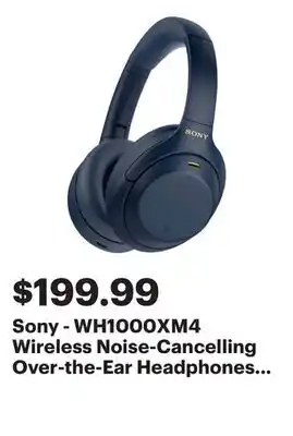Best Buy Sony - WH1000XM4 Wireless Noise-Cancelling Over-the-Ear Headphones - Midnight Blue offer
