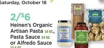 Heinen's Heinen's Organic Artisan Pasta 16 OZ., Pasta Sauce 24 OZ. or Alfredo Sauce 12.5 OZ offer