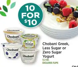 Heinen's Chobani Greek, Less Sugar or Zero Sugar Yogurt offer