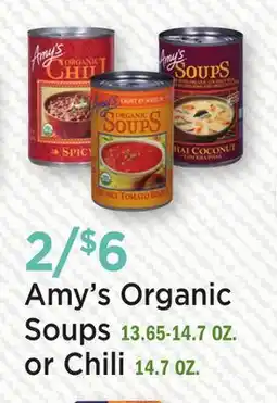 Heinen's Amy's Organic Soups 13.65-14.7 OZ. or Chili 14.7 OZ offer