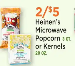 Heinen's Heinen's Microwave Popcorn 3 CT. or Kernels 20 OZ offer