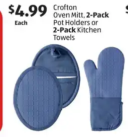 Aldi Crofton Oven Mitt, 2-Pack Pot Holders or 2-Pack Kitchen Towels offer