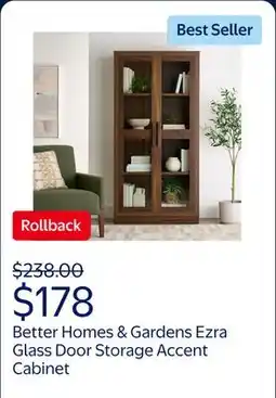 Walmart Better Homes & Gardens Ezra Glass Door Storage Accent Cabinet, Warm Walnut finish offer