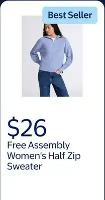 Walmart Free Assembly Women's and Women's Plus Half Zip Sweater with Long Sleeves, Midweight, Sizes XS-4X offer