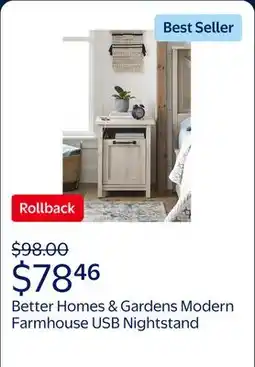 Walmart Better Homes & Gardens Modern Farmhouse USB Nightstand, Rustic White Finish offer