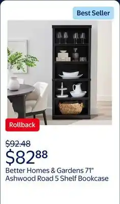 Walmart Better Homes & Gardens 71 Ashwood Road 5 Shelf Bookcase, Black Finish offer