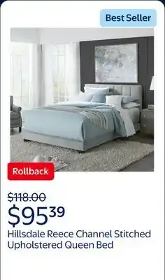 Walmart Reece Channel Stitched Upholstered Queen Bed, Platinum, by Hillsdale Living Essentials offer