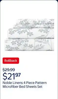 Walmart Noble Linens 4 Piece Pattern Microfiber Bed Sheets Set, Light Blue Chantilly Lace Style, Queen offer