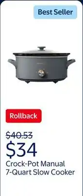 Walmart Crock-Pot Manual 7-Quart Slow Cooker, Mussel Grey offer
