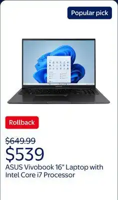 Walmart ASUS Vivobook 16 WUXGA Laptop Intel Core i7-1355U 16GB RAM 512GB SSD Black offer