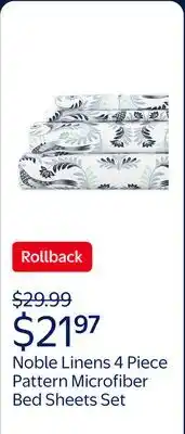 Walmart Noble Linens 4 Piece Pattern Microfiber Bed Sheets Set, Navy Garden Estate offer