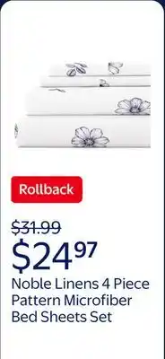 Walmart Noble Linens 4 Piece Pattern Microfiber Bed Sheets Set, Navy Indigo Flowers, California King offer