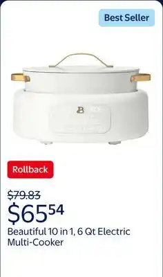 Walmart Beautiful 10 in 1, 6 Qt Electric Multi-Cooker, White Icing by Drew Barrymore offer