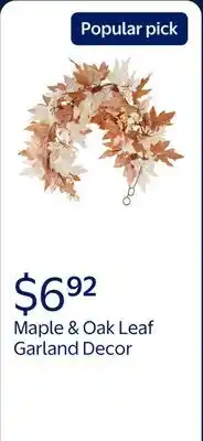 Walmart Maple & Oak Leaf Garland Decor, Cream & Tan, 6', Fall by Way To Celebrate offer