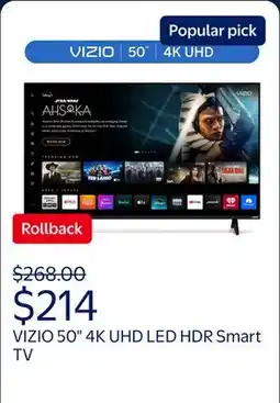 Walmart VIZIO 50 Class 4K UHD LED HDR Smart TV (V4K50M-08) offer
