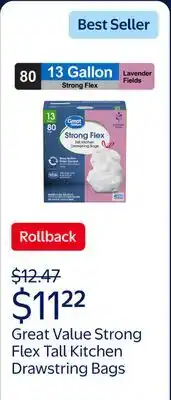 Walmart Great Value Strong Flex Tall Kitchen Drawstring Bags, Lavender Fields offer