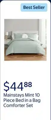 Walmart Mainstays Mint 10 Piece Bed in a Bag Comforter Set with Sheets offer