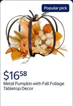 Walmart Metal Pumpkin with Fall Foliage Tabletop Decor, Orange & Cream, 10.5, Fall by Way To Celebrate offer