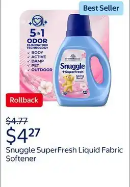 Walmart Snuggle SuperFresh Liquid Fabric Softener with Odor Eliminating Technology, Spring Burst offer