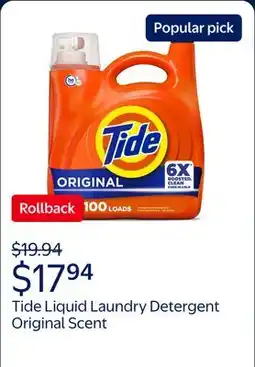 Walmart Tide Liquid Laundry Detergent, Original Scent offer