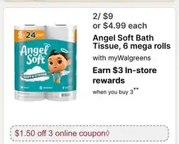 Walgreens Angel Soft Bath Tissue, 6 mega rolls offer