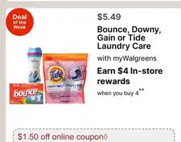 Walgreens Bounce, Downy, Gain or Tide Laundry Care offer