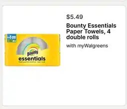 Walgreens Bounty Essentials Paper Towels, 4 double rolls offer