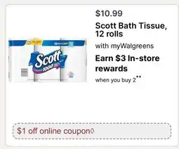 Walgreens Scott Bath Tissue 12 rolls offer