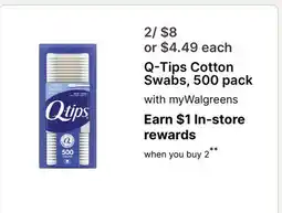 Walgreens Q-Tips Cotton Swabs, 500 pack offer